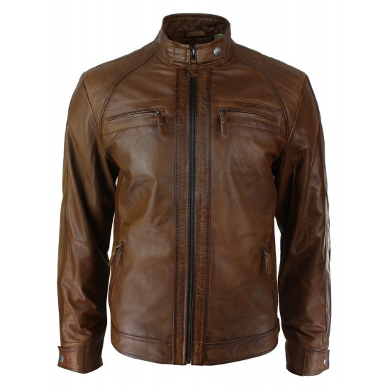 NEW Mens Distressed Brown Motorcycle Biker Real Sheepskin Leather Jacket