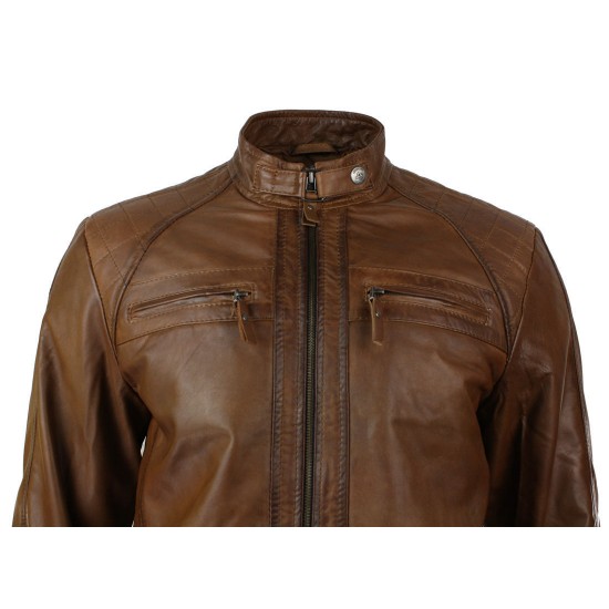 NEW Mens Distressed Brown Motorcycle Biker Real Sheepskin Leather Jacket