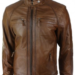 NEW Men's Distressed Brown Motorcycle Biker Real Sheepskin Leather Jacket