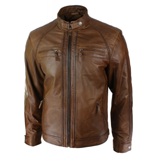 NEW Mens Distressed Brown Motorcycle Biker Real Sheepskin Leather Jacket