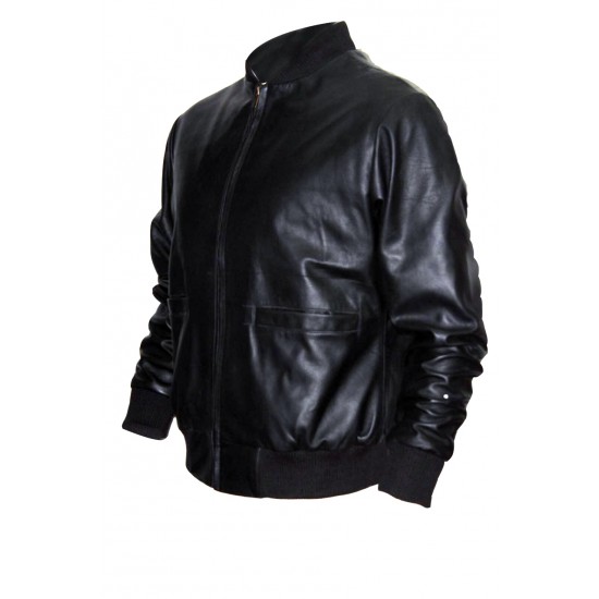 Rocky 2 Tiger Balboa Black Leather Jacket With Tiger Patch On the Back Side.