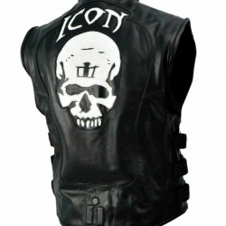 Men's Skull Regulator Icon Black Leather Motorcycle Vest