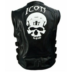 Men's Skull Regulator Icon Black Leather Motorcycle Vest