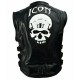 Men's Black Leather Motorcycle Vest With Skull Regulator on Back Side.