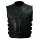 Men's Black Leather Motorcycle Vest With Skull Regulator on Back Side.