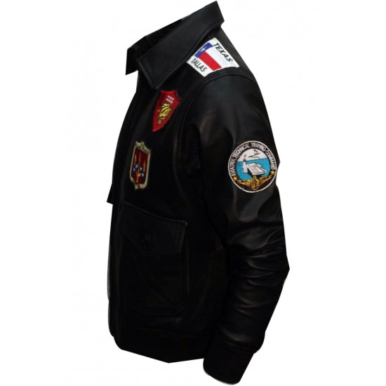 Top Gun Tom Cruise Men Fighter Jet Pilot Removable Collar Leather Jacket