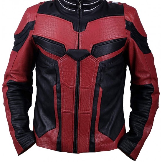 Avengers Endgame Ant Man Leather Jacket in red and black color