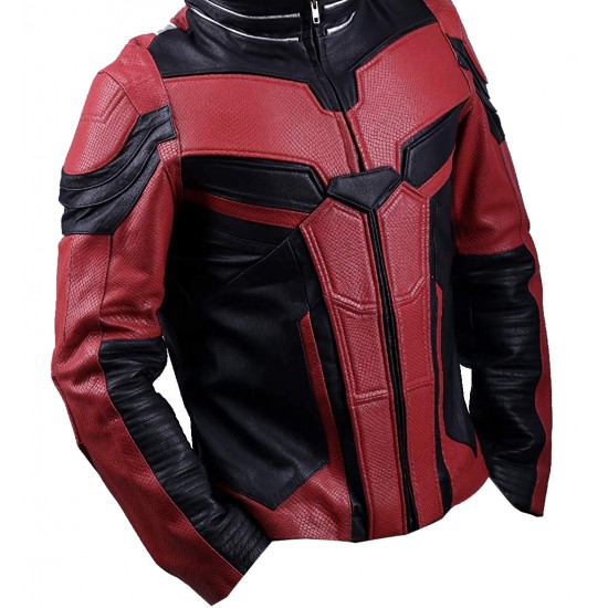 Avengers Endgame Ant Man Leather Jacket in red and black color