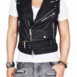 Men's Belted Asymmetrical Zipper Leather Vest Men's Belted Asymmetrical Zipper Leather Vest