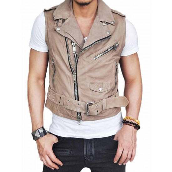 Asymmetrical Leather Vest loaded with zipper