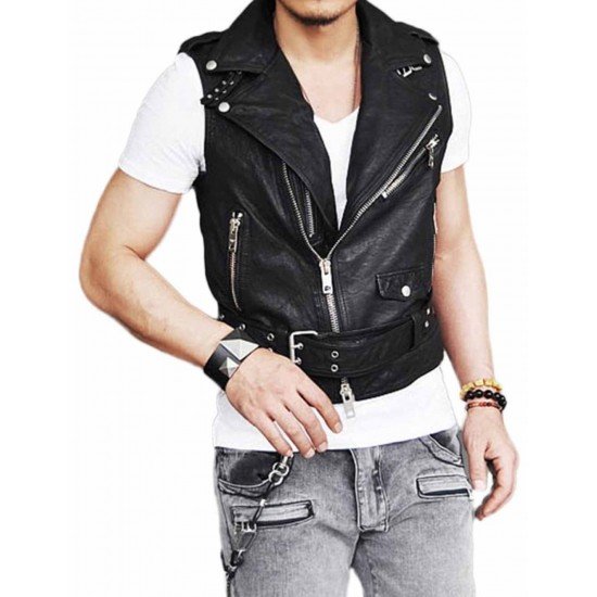 Asymmetrical Leather Vest loaded with zipper