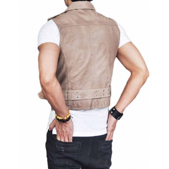 Asymmetrical Leather Vest loaded with zipper