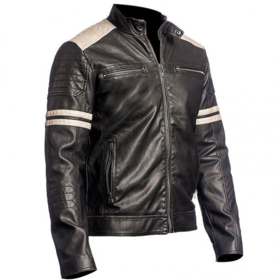 New Mens Cafe Racer 1 Biker Vintage Retro Black Genuine Lambskin Leather Jacket