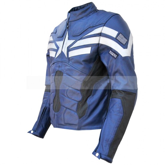 Captain America Winter Soldier Biker Leather Jacket WIth Star Logo on The Front