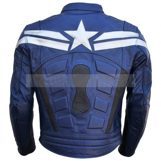 Captain America Winter Soldier Biker Leather Jacket WIth Star Logo on The Front