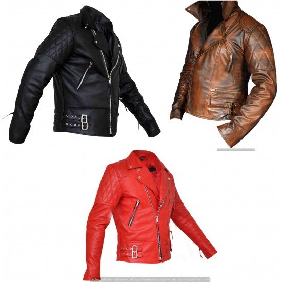 New Mens Classic Diamond Quilted Leather Jacket