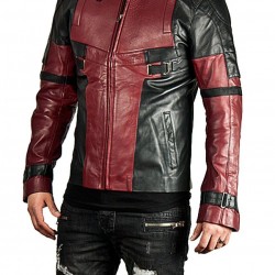 Deadpool Maroon & Black Genuine Leather Jacket Deadpool Maroon & Black Genuine Leather Jacket