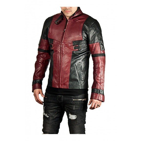 Deadpool Maroon & Black Genuine Leather Jacket