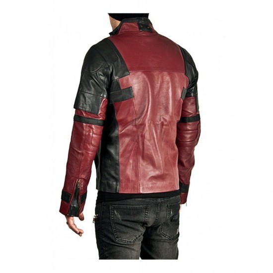 Deadpool Maroon & Black Genuine Leather Jacket