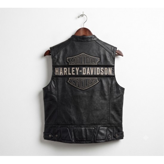 Harley Davidson Passing Link Leather Vest WWF Bill Goldberg Vintage Look Mens Harley Davidson Passing Link Leather Vest