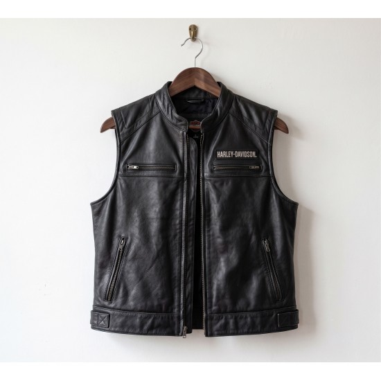 Harley Davidson Passing Link Leather Vest WWF Bill Goldberg Vintage Look Mens Harley Davidson Passing Link Leather Vest