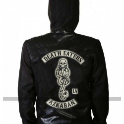 Harry Potter Death Eaters Of Azkaban Black Leather Hoodie Jacket Harry Potter Death Eaters Of Azkaban Black Leather Hoodie Jacket