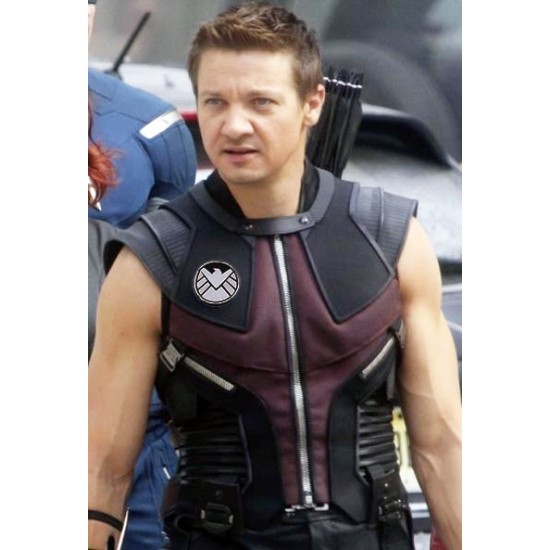 Jeremy Renner Hawkeye Vest  in brown and black color leather