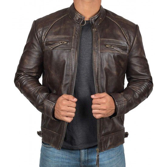 Men's Brown Genuine Lambskin Motorcycle Leather Jacket