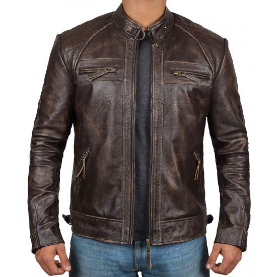 Men's Brown Genuine Lambskin Motorcycle Leather Jacket