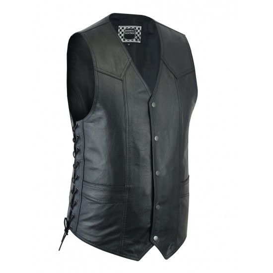 Men's Motorcycle Black Color Leather Vest 