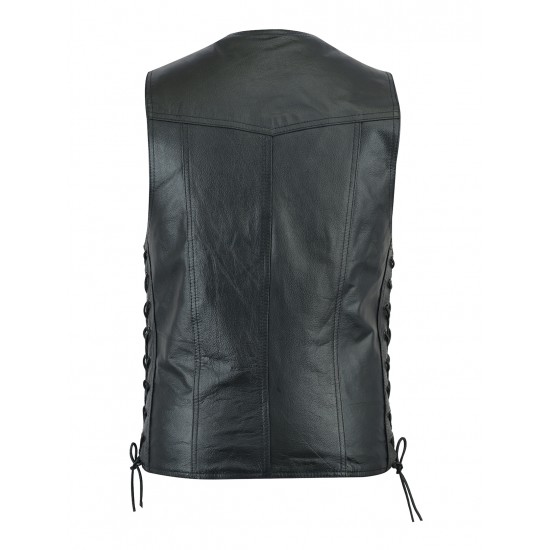 Men's Motorcycle Black Color Leather Vest 