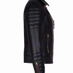 New Men's Genuine Lambskin Quilted Biker Jacket Motorcycle Slim fit Leather Jacket
