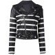 Lightweight Women's Leather Biker Jacket With black and white stripes.