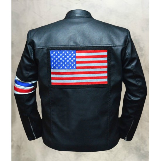 Peter Fonda Easy Rider Leather Jacket With USA Flag On The Back Side.