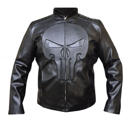 The Punisher Thomas Jane Frank Castle Leather Jacket With Skull Logo on the Front.
