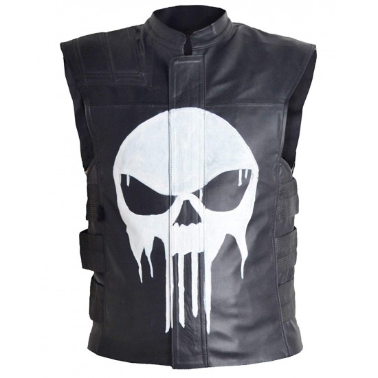 Thomas Janes The Punisher Leather Vest And Skull Logo on the front