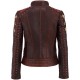 Vintage Style Star Wars Women Leather Jacket With Three Star Appliques on Sleeves And Stripes on Shoulders