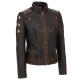 Vintage Style Star Wars Women Leather Jacket With Three Star Appliques on Sleeves And Stripes on Shoulders