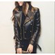  Women's Biker Style Leather Jacket With Belted Cuffs And Shoulders