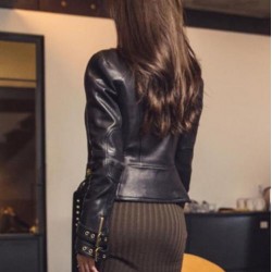  Women's Biker Style Genuine Leather Jacket