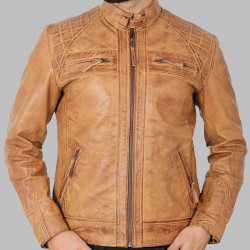 Johnson Quilted Distressed Camel Leather Jacket Mens Johnson Quilted Distressed Camel Leather Jacket Mens