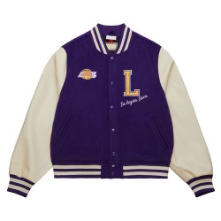 LA Lakers Purple and Off White Varsity Jacket LA Lakers Purple and Off White Varsity Jacket