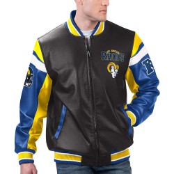 LA Rams Black Varsity Full-Zip Leather Jacket LA Rams Black Varsity Full-Zip Leather Jacket