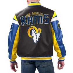 LA Rams Black Varsity Full-Zip Leather Jacket LA Rams Black Varsity Full-Zip Leather Jacket