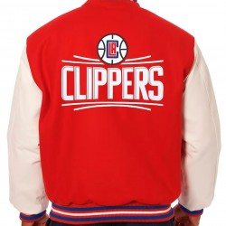 Los Angeles Clippers Varsity Red and White Wool Leather Full-Snap Jacket