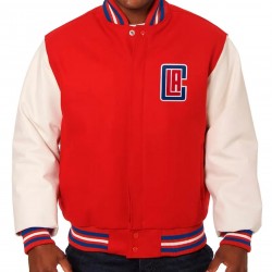 Los Angeles Clippers Varsity Red and White Wool Leather Full-Snap Jacket