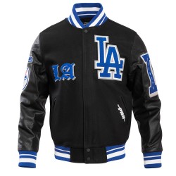 Los Angeles Dodgers Old English Black Wool Varsity Jacket
