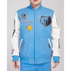 Memphis Grizzlies Animal Patches Blue Varsity Jacket Memphis Grizzlies Animal Patches Blue Varsity Jacket