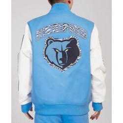 Memphis Grizzlies Animal Patches Blue Varsity Jacket Memphis Grizzlies Animal Patches Blue Varsity Jacket