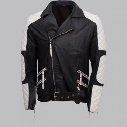 Men Black and White Leather Jacket